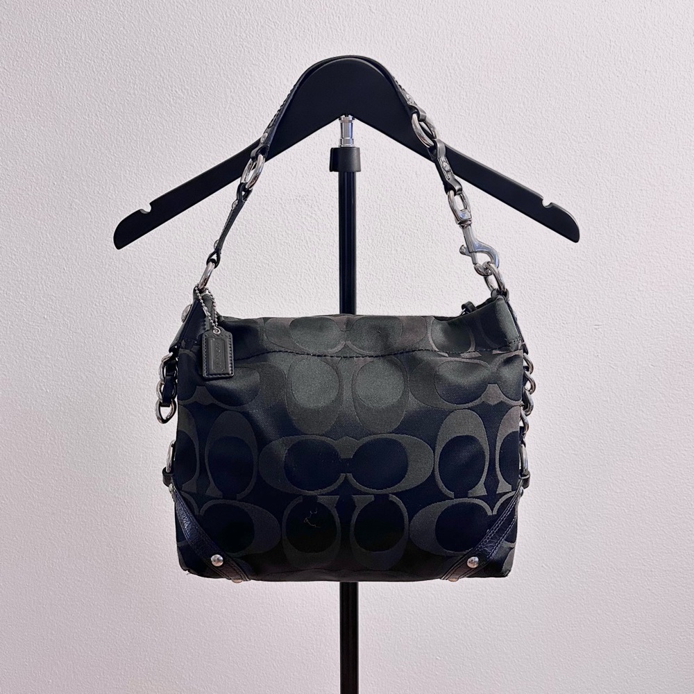 Vintage Y2K Coach Carly F15250 Black Signature C Canvas Logo Hobo Shoulder Bag
